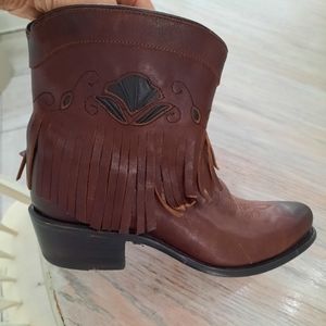 Womens SONORA Frankie Leather Zip Fringe boots